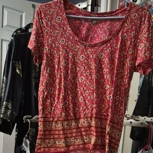 Lucky Brand Red Floral Short Sleeve Top